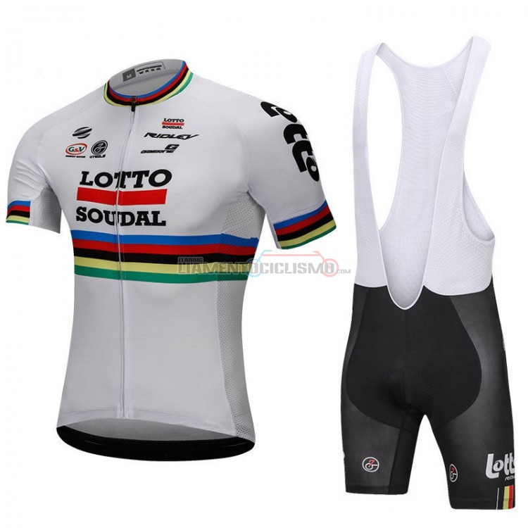 Abbigliamento Ciclismo Uci Mondo Campione Lotto Soudal Manica Corta 2018 Bianco